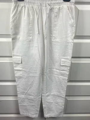 CI SONO Linen Blend Straight Leg Pull On Pants • Medium White Loose Drawstring thumbnail 1