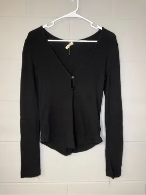 We The Free Tate Keyhole Ribbed Long Sleeve Top in Black Women’s Size Medium thumbnail 2