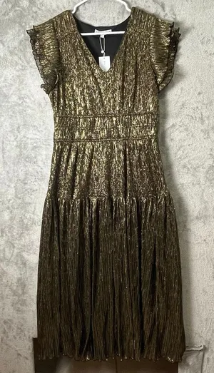 Baltic Born‎ Miley Pleated Shimmer Dress Gold Metallic Party XL Formal New thumbnail 1