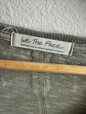 Free People We The Free Olive Henley Long Sleeve Top with Distressed Trim Medium thumbnail 3