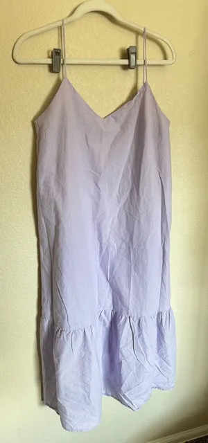 ZARA Cotton Midi‎ Dress Sz Medium Pastel Purple Lavender Strappy Tiered Flowy thumbnail 1