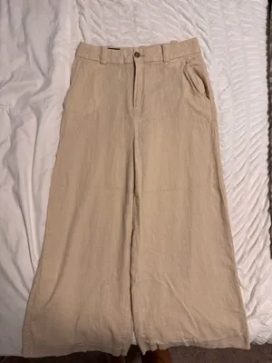 Zara Beige Cropped Linen Pant thumbnail 1