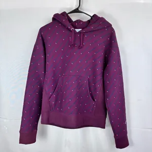 Champion Reverse Weave Hoodie Small Women's All Over Logo Print Burgundy Maroon thumbnail 2