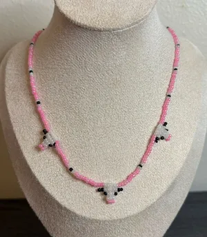 Handmade Pink Beaded Cow Necklace thumbnail 1