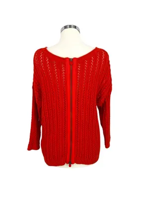 Anthropologie Moth Open Knit Zipper Back Sweater Orange Size XL thumbnail 6