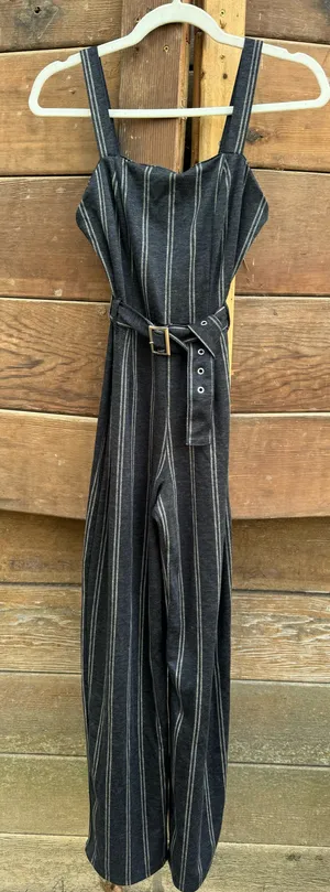 Stripe Pattern One Piece Jumper Gray thumbnail 1