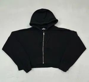Hollister California Black Cropped Full Zip Up Hoodie Sweatshirt Women’s Size S thumbnail 1
