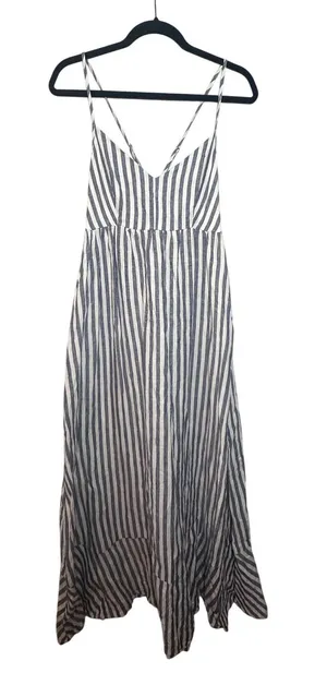 Antibes‎ Blanc Blue White Striped 100% Linen Midi Dress Womens Size 6 V-Neck thumbnail 1