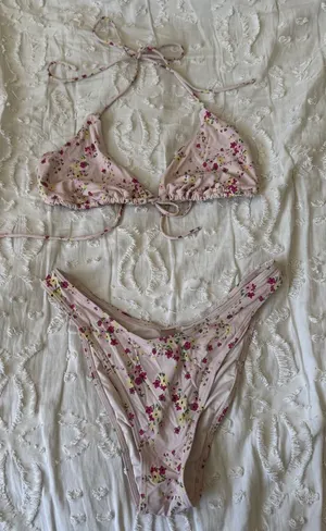 Garage Pink Floral Bikini Set with Green Accents thumbnail 1
