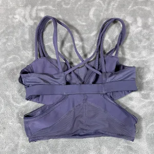 Lululemon Exquisite Strappy Cut-Out Long Bra Nightfall Plum Mesh Size 2 Cut Outs thumbnail 7