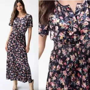 NWT Natural Life Bella Velvet Floral Maxi Dress Tiered Boho‎ Size Medium NEW thumbnail 2