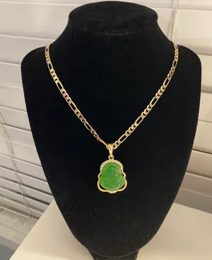 Plated Gold Green Buddha Pendant & Necklace thumbnail 1