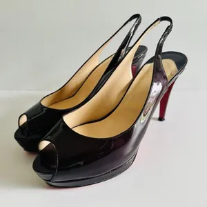 Christian Louboutin Altadama 100 Burgundy Slingback Peep Toe Patent Pump Sz 39.5 thumbnail 5