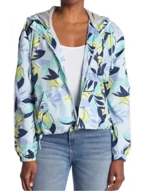 🌺💙 Hurley Jersey‎ Lined Hooded Windbreaker Jacket Blue/Yellow M 💙🌺 thumbnail 1