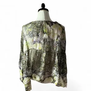 Tempo Paris Boho Floral Paisley Sheer‎ Blouse Womens L Green V-Neck Flowy Gauze thumbnail 2