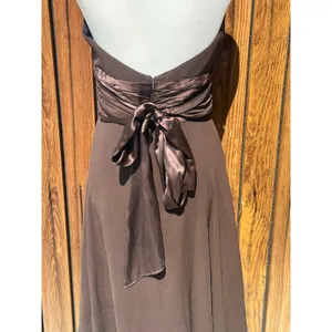 Maggy London Brown 100% Silk Halter Midi Dress Satin Waist Bow Sz 6 Vintage thumbnail 6