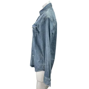 Faherty Women's Blue Long Sleeve Pocket Button Down Denim Jean Shirt Top Size S thumbnail 2