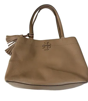 Tory Burch Devon Sand Nude McGraw Triple Compartment Leather Satchel Handbag thumbnail 1