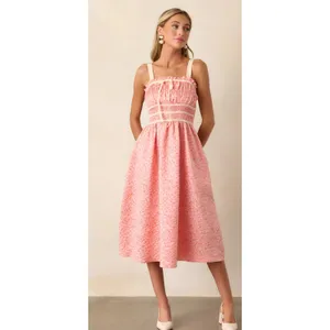Entro Always A Romantic Coral Floral Jacquard Midi Dress Pockets Size Large‎ thumbnail 6
