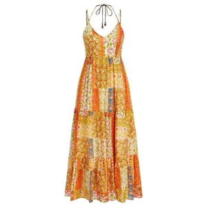 Nordstrom NWT Cider Woven V-Neck Halter Floral Patch Maxi Dress Sz 6 thumbnail 5