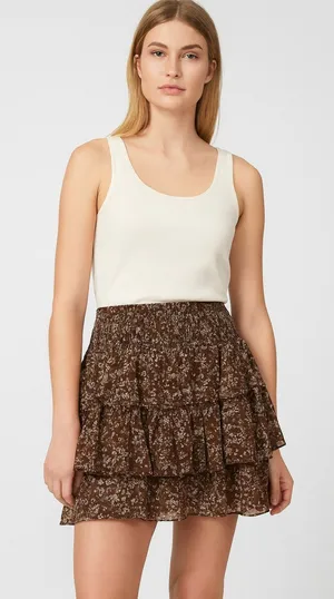 Altar’d State Brown Floral Ruffle Mini Skirt XS NWT Boho‎ Cottagecore thumbnail 1