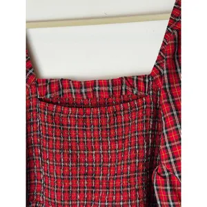 Old Navy Smocked Peplum Top Women 4X Red Tartan Plaid Square Neck Holiday Preppy thumbnail 8