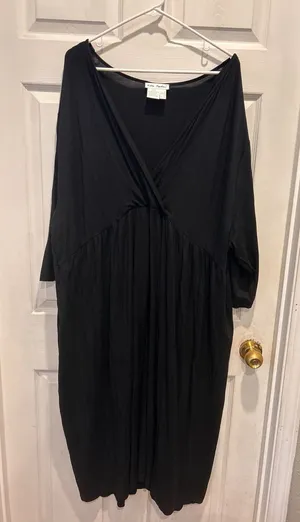 Ulla Popken‎ Black A-Line Surplice V-Neck 3/4 Sleeve Dress Plus Size 28/30 Curvy thumbnail 1
