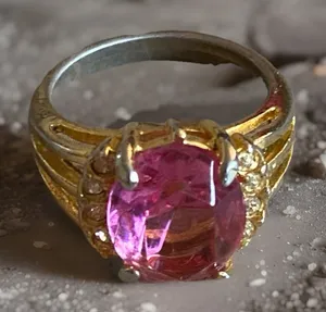Pink Ice oval stone cocktail ring prong setting size 6.5 thumbnail 1