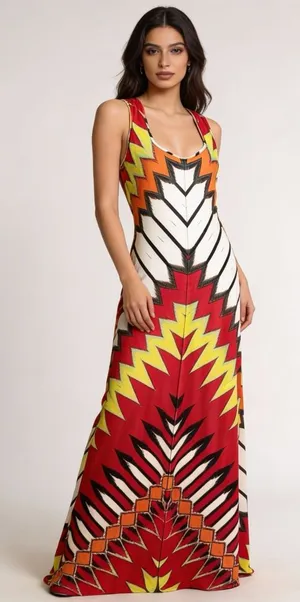 BEIGE BY ECI | Red Graphic Print Sleeveless Maxi Dress Sz M thumbnail 1