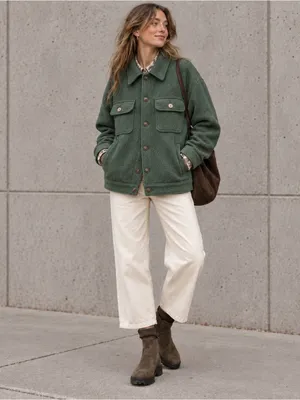 Joie Wool Blend Olive Green Chore Coat Large Oversized Scandi Workwear Jacket thumbnail 2