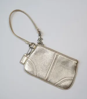 Coach Vintage Y2K Champagne Gold Leather Wristlet Metallic Mini Bag Minimalist thumbnail 1