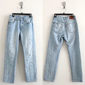 Levi's 501 Light Wash Embellished Rhinestone Silver Stud Jeans Size 25 thumbnail 2