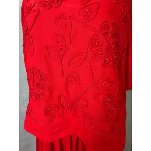 Vintage Karin Stevens Red‎ Beaded Overlay Maxi Dress 80s 90s thumbnail 5