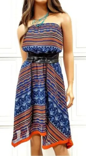 Anthropologie Maeve Urcos Handkerchief Geometric Print Strapless Dress Size‎ S thumbnail 1
