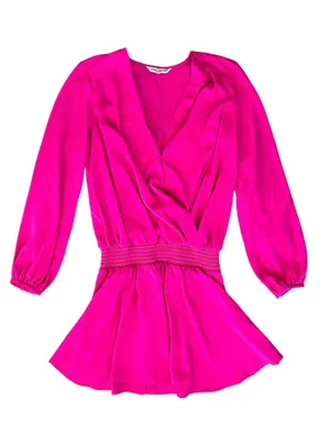 Amanda Uprichard Women’s Ciara Surplice Neck Long Sleeve Smock Waist Pink Dress thumbnail 2