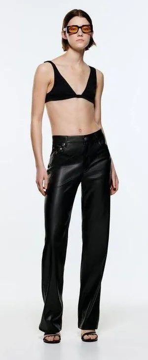 Zara Full Length Faux The 90S Leather Black Pants Size 10 Straight Leg High Rise thumbnail 1