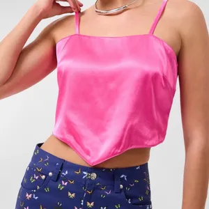 Sincerely Jules Fuchsia Satin Crop top thumbnail 1