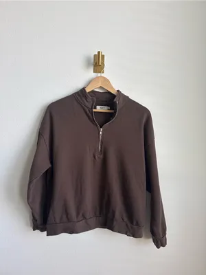 Set Active Chocolate Brown Half Zip Sweatshirt Womens Medium 100% Cotton Pullover thumbnail 3