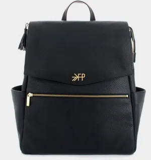 Freshly Picked Black Faux Leather Diaper Backpack with Gold Hardware Larger Size thumbnail 1