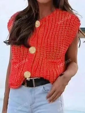 SheIn Red Knit Sweater Vest Top thumbnail 1