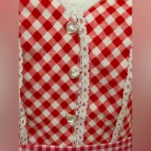 Red White Retro Gingham Checkered Lace Sleeveless Wing Hand Made Dress Sz S thumbnail 4