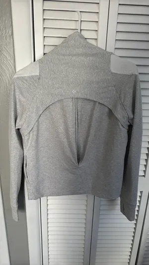 Lululemon Sway Moto Jacket in light gray and white. thumbnail 3