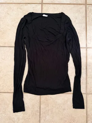 Cotton On Black Ribbed Scoop Neck Long Sleeve thumbnail 1
