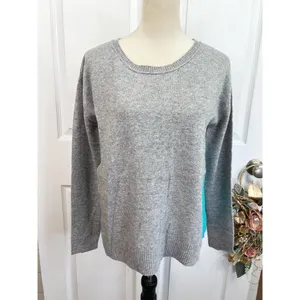 Olivia & Grace 100% Cashmere Sweater Size M Grey Turquoise Crewneck Soft Knit thumbnail 3
