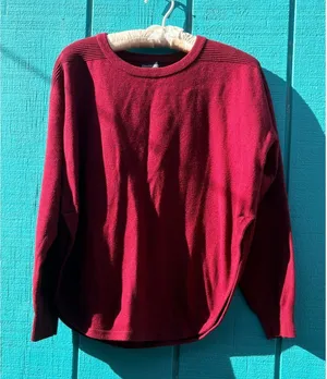 Kenneth Green Burgundy Ribbed Shoulder Crewneck Sweater XL‎ Relaxed High Low Hem thumbnail 1