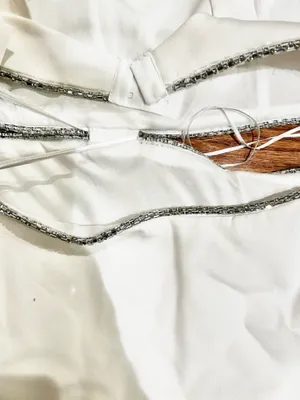 ZARA NWT viral TIK TOK White Jeweled Rhinestone Embellished Cutout Top XL thumbnail 14
