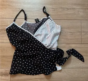 Stylish Black and White Polka Dot and Striped Women's Top thumbnail 1