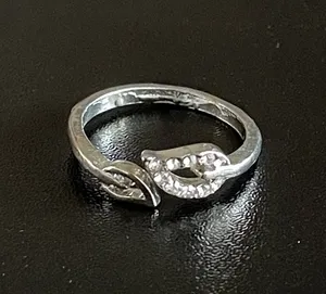 Adjustable silver leaf open ring thumbnail 1