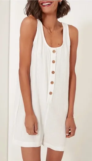 Faherty Dream Cotton Gauze‎ Jamesport Romper White Organic Cotton Size M thumbnail 1