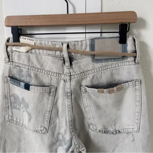 NWT Free People We The Free Geranium Slouchy Straight Jeans Patchwork Fields Fog thumbnail 8